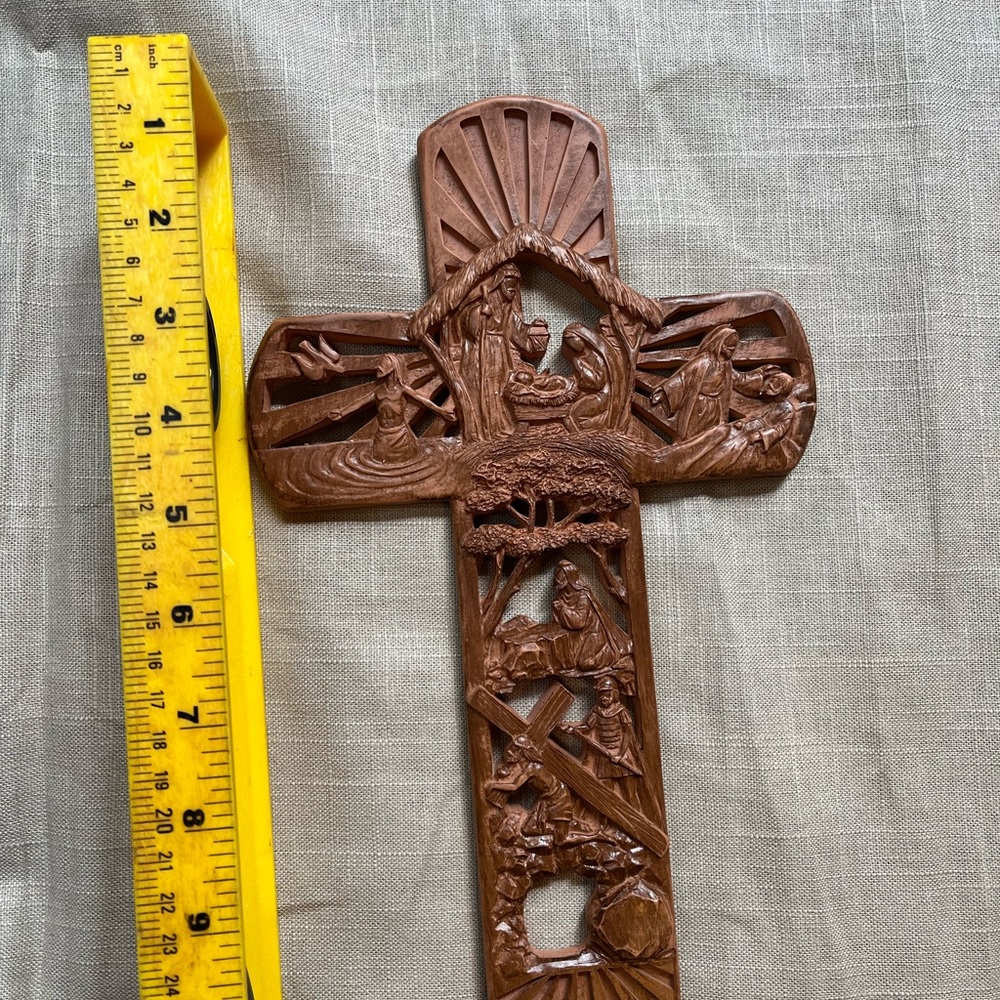 Intricately Carved Wooden Cross